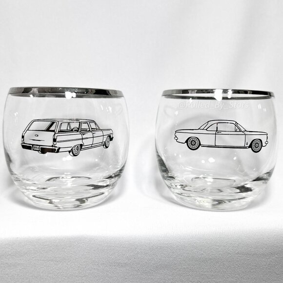 Vintage 1960s American Cut Crystal Chevrolet Automobile Glassware Set of 6 - GUC - Picture 10 of 16